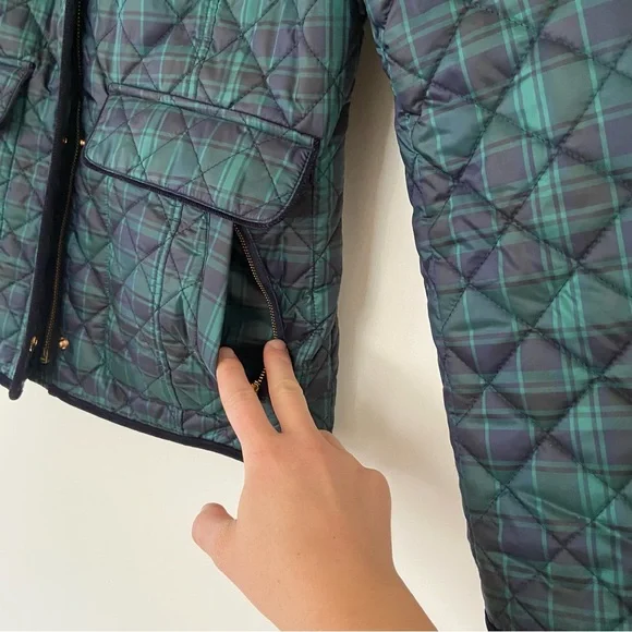 Talbots Quilted Puffer Jacket Women's S Green Tartan Plaid Barn Old Money Preppy - Picture 7 of 15